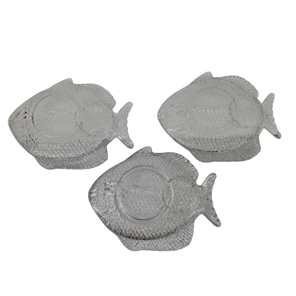 Set Of 3‎ Clear Glass Fish-Shaped Plates